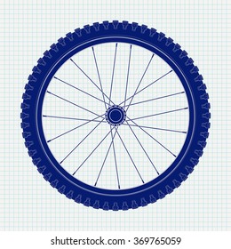 Bicycle wheel. Icon on Notebook sheet  background. Vector illustration 