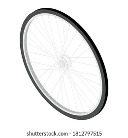 Bicycle wheel isolated on white background. Isometric view. Vector