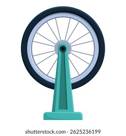 Bicycle wheel rotating on a stand, ideal for representing bicycle repair, maintenance or cycling in general