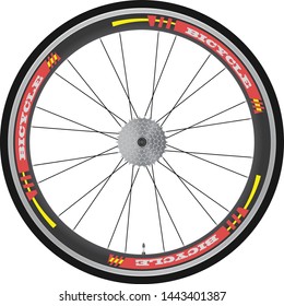 Bicycle wheel. Sample text, exemplary branding.