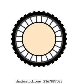 Bicycle wheel with spokes and a large empty circle inside.