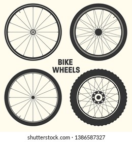 Bicycle Wheel Symbol Vector Illustration. Bike Rubber Mountain Tyre, Valve. Fitness Cycle, Mtb, Mountainbike.