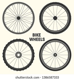 Bicycle Wheel Symbol Vector Illustration. Bike Rubber Mountain Tyre, Valve. Fitness Cycle, Mtb, Mountainbike.