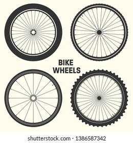 Bicycle wheel symbol vector illustration. Bike rubber mountain tyre, valve. Fitness cycle, mtb, mountainbike.