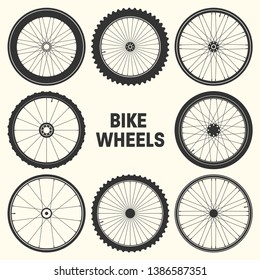 Bicycle wheel symbol vector illustration. Bike rubber mountain tyre, valve. Fitness cycle, mtb, mountainbike.