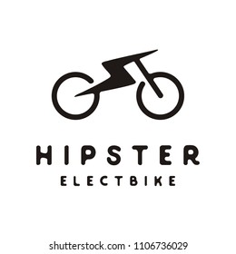 Bicycle Wheel With Thunder Bolt  Power For Vintage Retro Hipster Electric Bike Logo Design