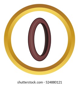 Bicycle wheel tire vector icon in golden circle, cartoon style isolated on white background