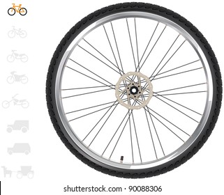 Bicycle wheels (12). The series of the detailed wheels of the different vehicles. In vector.