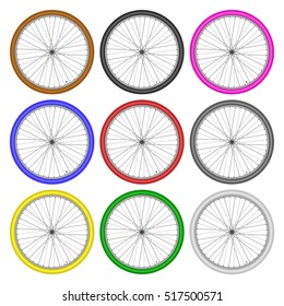 bicycle wheels different color set vector illustration