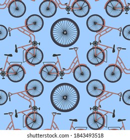 Bicycle and wheels seamless pattern. Vector stock illustration eps10.
