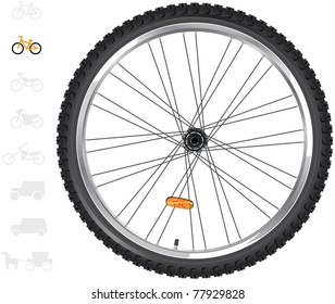 Ruedas para bicicletas.
 Serie de ruedas detalladas de los diferentes vehículos.  En vector
