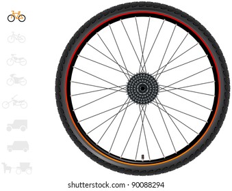Ruedas para bicicletas. La serie de ruedas detalladas de los diferentes vehículos. En vector.