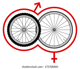 bicycle wheels with symbols of venus and mars