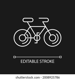 Bicycle white linear icon for dark theme.Taiwan cycling travel. Riding round entire world. Thin line customizable illustration. Isolated vector contour symbol for night mode. Editable stroke