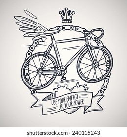 bicycle and wings  doodle style vector illustration