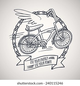 bicycle with wings, doodle style vector illustration