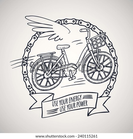 bicycle with wings, doodle style vector illustration