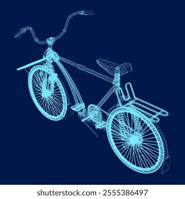 Bicycle Wireframe - Vector Illustration - Isolated On Blue Background. 3D. Side view