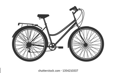 Bicycle for women, urban - black on white background - flat style - vector