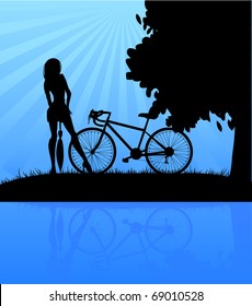 Bicycle and women, vector illustration