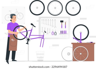 Bicycle workshop flat Illustration vector