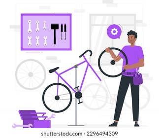 Taller de bicicleta plano Vector de iluminación