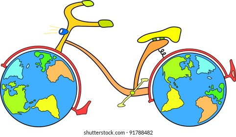 bicycle with world globe wheels
