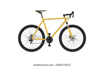 Bicycle yellow black cycle walking bike transportation side view realistic vector illustration. Cycling sport summer outdoor leisure activity vehicle with wheels lifestyle speed transport for riding