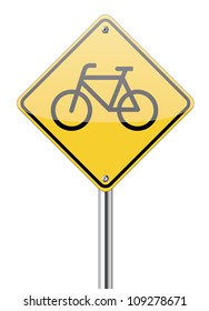Bicycle yellow road sign on white
