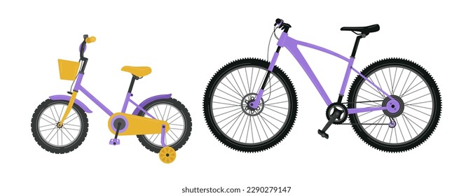 Bicycles for adults and children. Isolated on white background. Vector illustration