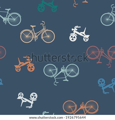 Bicycles for adults and children. Seamless vector simple pattern.