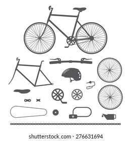 Bicycles, bike accessories icons