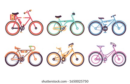 Bicycles Collection, Colorful Bikes with Different Frames, Ecology Transport Vector Illustration