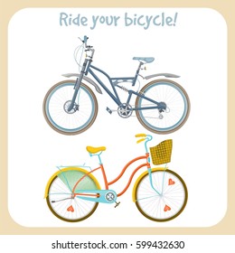 Bicycles colorful vector illustrations