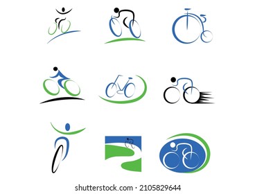 bicycles and cycling icon set