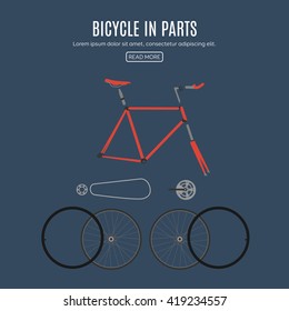 Bicycles with detailful parts. Flat design. Vector illustration.