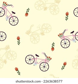 bicycles and flowers pattern background