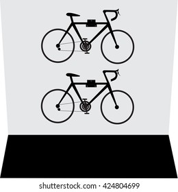 Bicycles hanging on the wall, vector illustration.