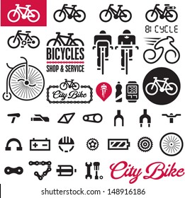 Bicycles. Isolated vector bike accessories set. 