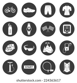 Bicycles. Isolated vector bike accessories set. Spare parts for bicycle vector big icons set. Stock Vector.