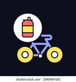 Bicycles made from steel cans RGB color icon for dark theme. Eco friendly manufacturing bikes. Isolated vector illustration on night mode background. Simple filled line drawing on black