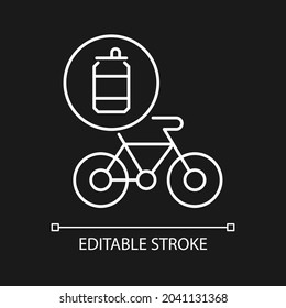 Bicycles made from steel cans white linear icon for dark theme. Eco friendly manufacturing bikes. Thin line customizable illustration. Isolated vector contour symbol for night mode. Editable stroke
