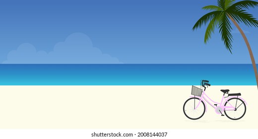 Bicycles on tropical beach background illustration vector.