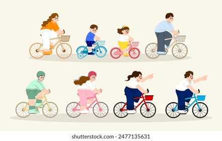 Bicycles and people. Cyclists. Riding a bicycle