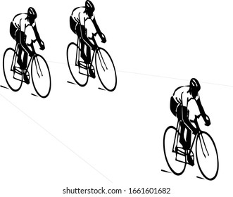 Bicycles racing: simple bike vector with three sports bicycles riding together