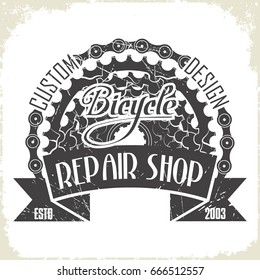 Bicycles repair shop logo, monochrome style, vector