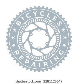 Bicycles Repairing vector circle logo. Brake gear and disc. Isolated on white background.