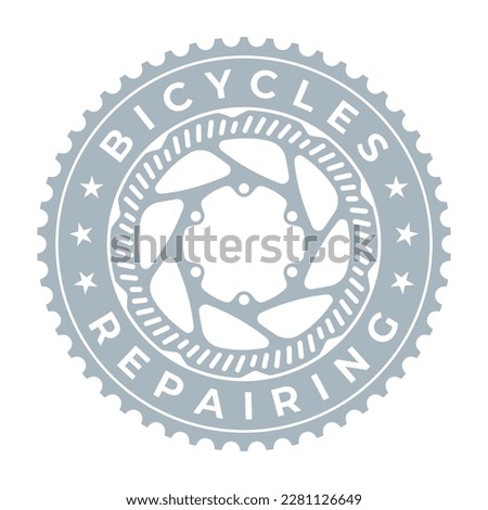 Bicycles Repairing vector circle logo. Brake gear and disc. Isolated on white background.