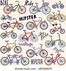 Bicycles seamless colorful pattern. Vector illustration.