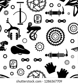 Bicycles. Seamless pattern of bicycle parts.
Isolated vector image.